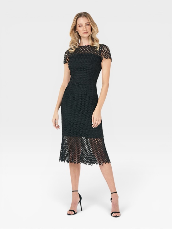 Kay Unger Dresses & Skirts - NWT Kay Unger Tatum Short Sleeve Lace Midi Cocktail Dress SIZE 2